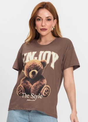 Rovitex - T-Shirt Feminina Manga Curta Estampada Marrom - ROVITEX