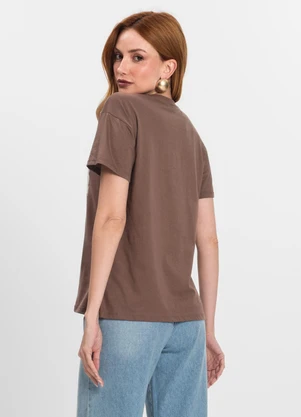 Rovitex - T-Shirt Feminina Manga Curta Estampada Marrom - ROVITEX
