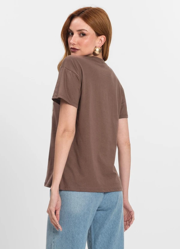 Rovitex - T-Shirt Feminina Manga Curta Estampada Marrom 2