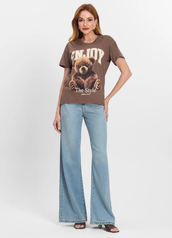 Rovitex - T-Shirt Feminina Manga Curta Estampada Marrom 3