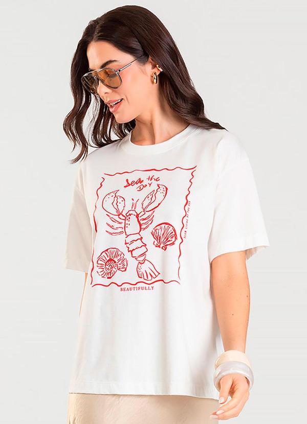 Dianna - T-Shirt Feminina Manga Curta Oversized Bege
