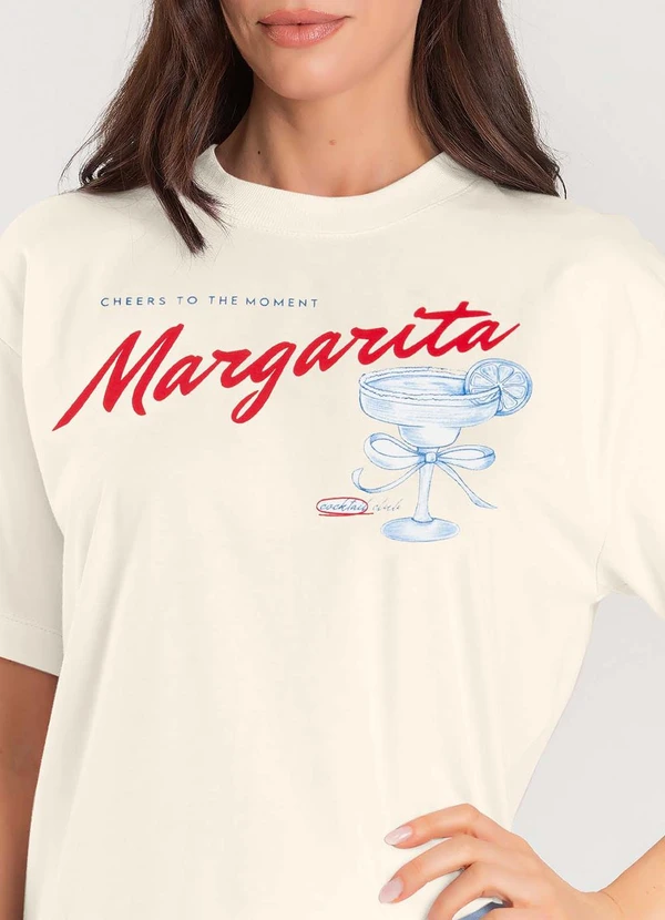 Dianna - T-Shirt Feminina Manga Curta Oversized Bege 5