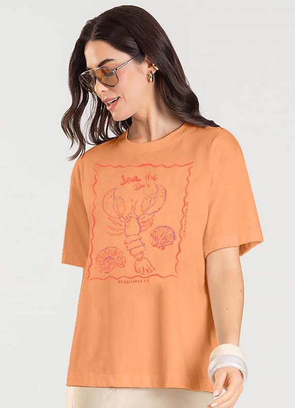 Dianna - T-Shirt Feminina Manga Curta Oversized Laranja