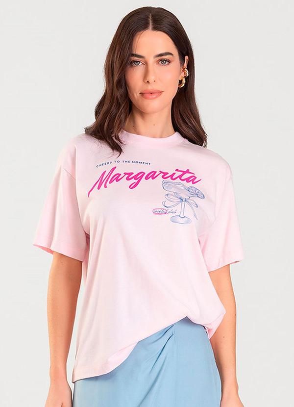 Dianna - T-Shirt Feminina Manga Curta Oversized Rosa