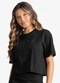 Minty - T-Shirt Feminina Meia Malha com Aplique Branco - variação: Preto