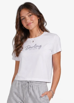 Minty - T-Shirt Feminina Meia Malha com Bordado Branco - MINTY