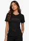 Minty - T-Shirt Feminina Meia Malha com Bordado Branco - variação: Preto