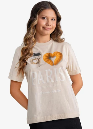 Minty - T-Shirt Feminina Meia Malha com Estampa Bege - MINTY