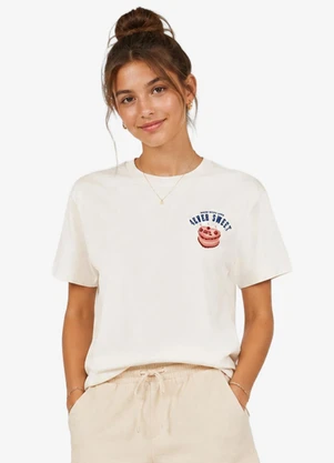 Minty - T-Shirt Feminina Meia Malha com Estampa Bege - MINTY