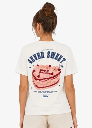 Minty - T-Shirt Feminina Meia Malha com Estampa Bege - MINTY