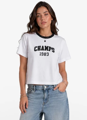 Minty - T-Shirt Feminina Meia Malha com Estampa Branco - MINTY