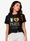 Minty - T-Shirt Feminina Meia Malha com Estampa Bege - variação: Preto