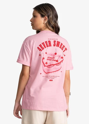 Minty - T-Shirt Feminina Meia Malha com Estampa Rosa - MINTY