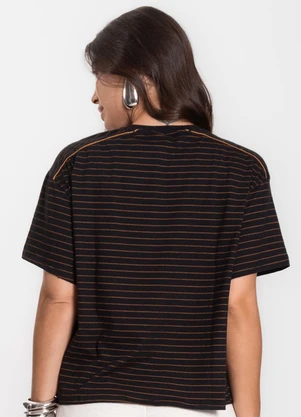 Infinita Cor - T-Shirt Feminina Listras Preto - INFINITA COR