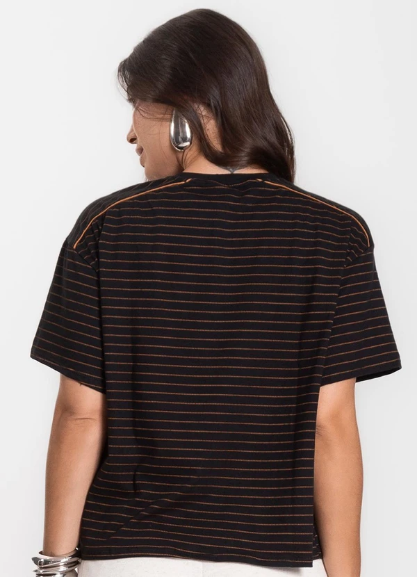 Infinita Cor - T-Shirt Feminina Listras Preto 2