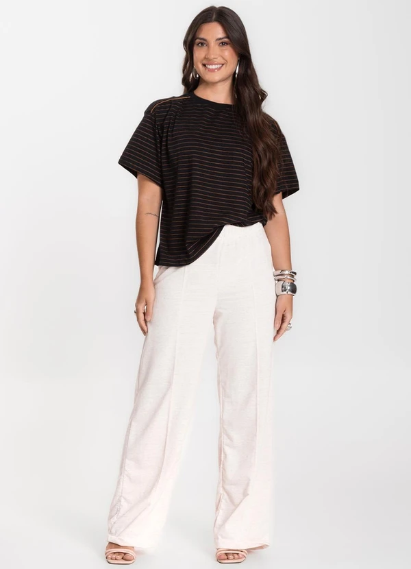 Infinita Cor - T-Shirt Feminina Listras Preto 3