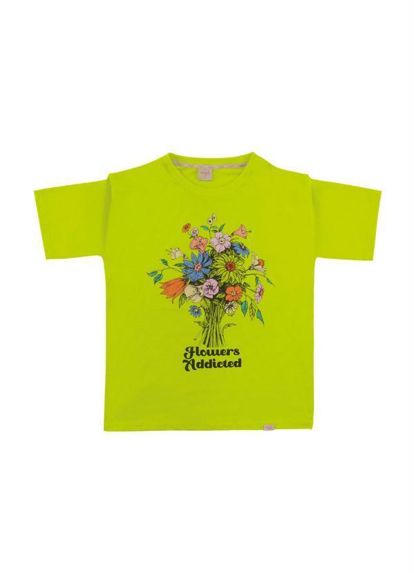Angel - T-Shirt Flores Bordada Verde