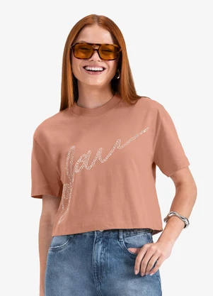 Minty - T- Shirt Manga Curta em Meia Malha Marrom - MINTY