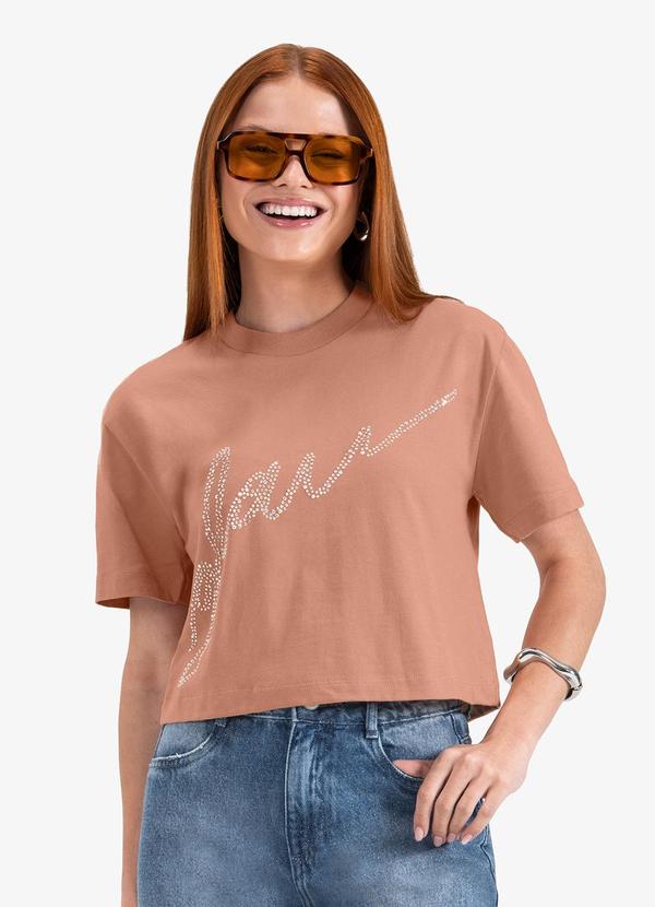 Minty - T- Shirt Manga Curta em Meia Malha Marrom