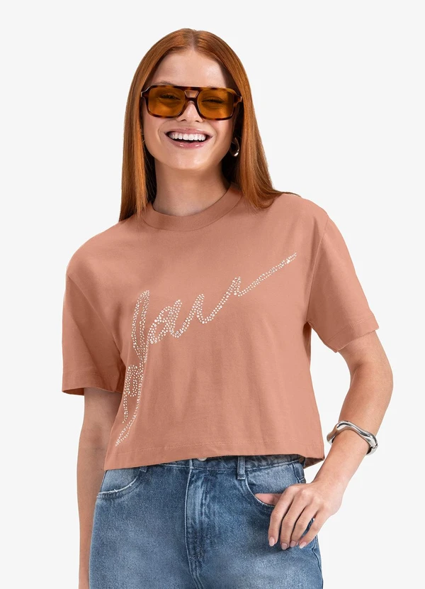 Minty - T- Shirt Manga Curta em Meia Malha Marrom