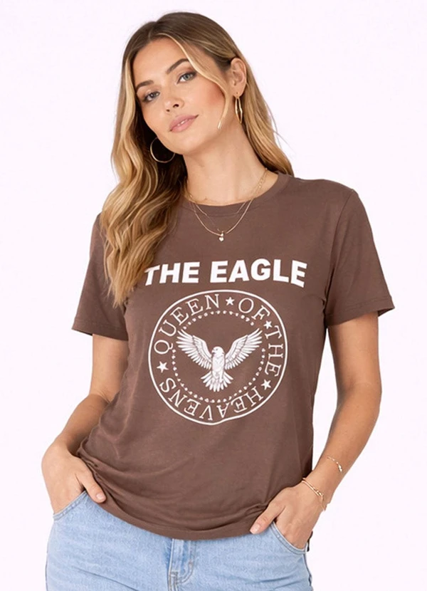 Rovitex - T- Shirt Manga Curta Estampada Good Bless Marrom