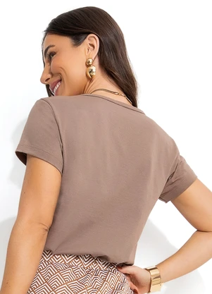 Moda Pop - T-Shirt Marrom em Malha de Algodão - MODA POP