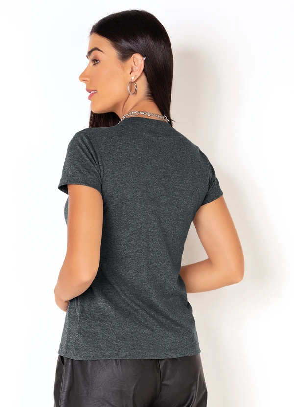 Moda Pop - T-Shirt Mescla com Mangas Curtas e Estampa Neon 2