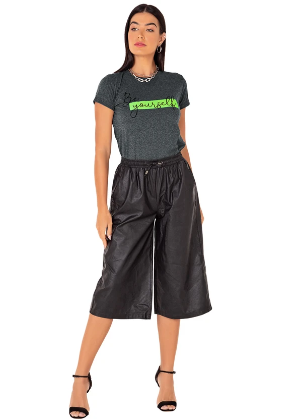 Moda Pop - T-Shirt Mescla com Mangas Curtas e Estampa Neon 3