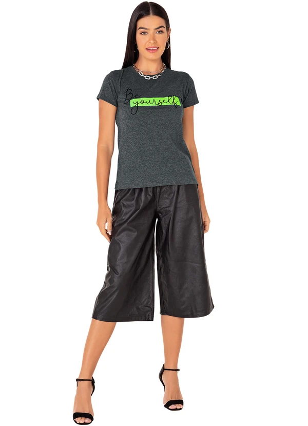 Moda Pop - T-Shirt Mescla com Mangas Curtas e Estampa Neon 5