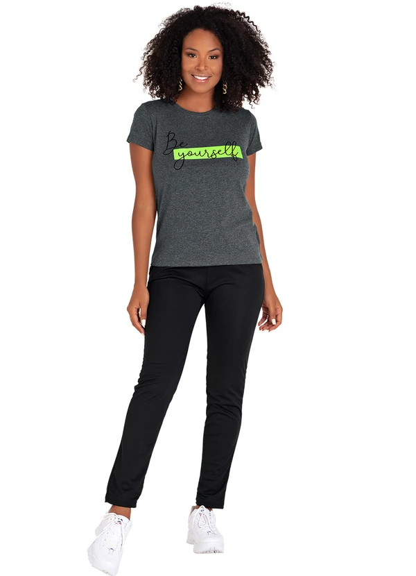 Moda Pop - T-Shirt Mescla com Mangas Curtas e Estampa Neon 6