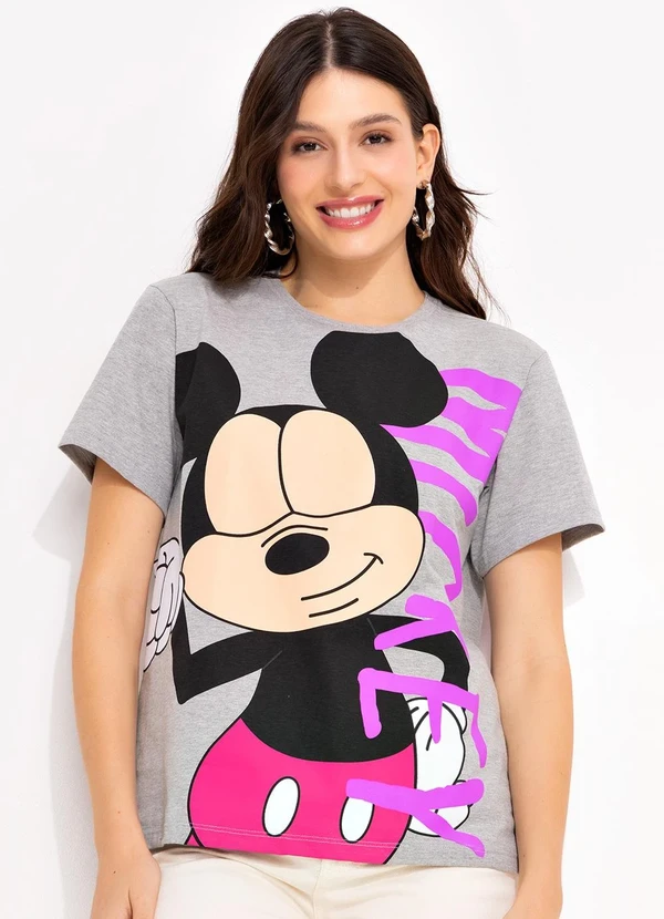 Disney - T-Shirt Mescla em Malha de Algodão Penteado