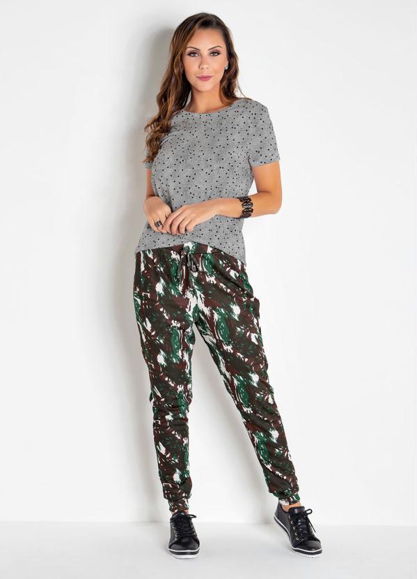 Moda Pop - T-Shirt Mescla Poá com Mangas Curtas 3