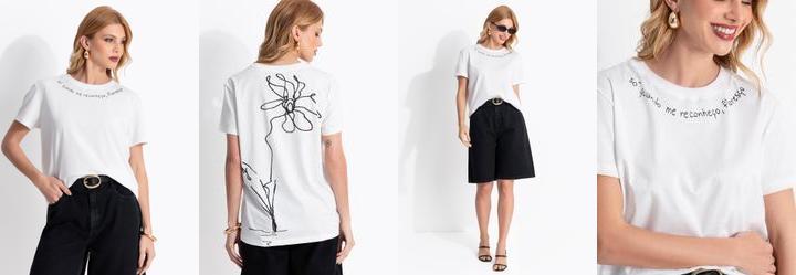 T-Shirt Off White em Malha de Algod�o By Liana Ferraz