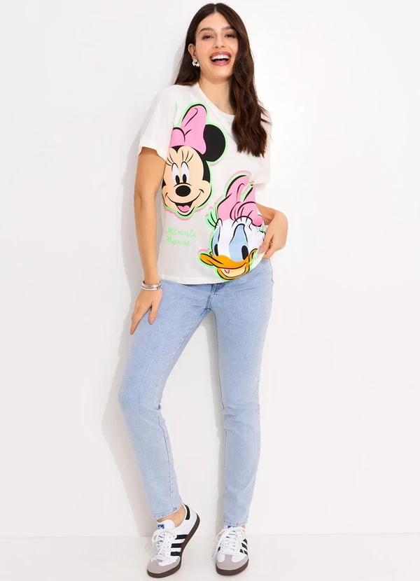 Disney - T-Shirt Off White em Malha de Algodão Penteado 3