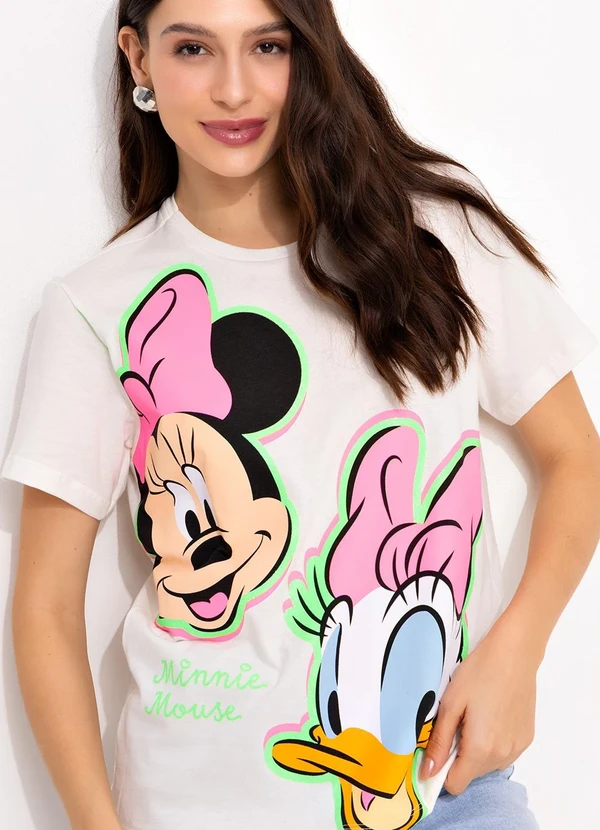 Disney - T-Shirt Off White em Malha de Algodão Penteado 4