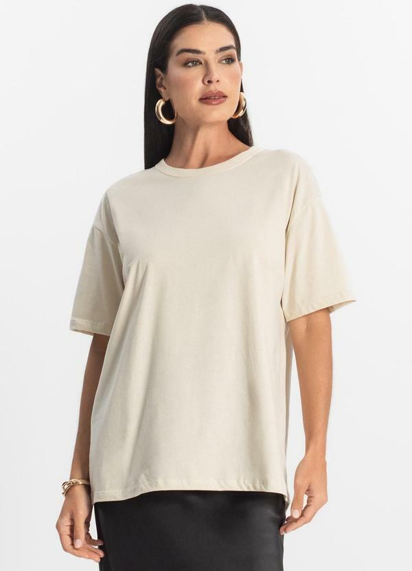 Rovitex - T-Shirt Over Básica Feminina Bege 1
