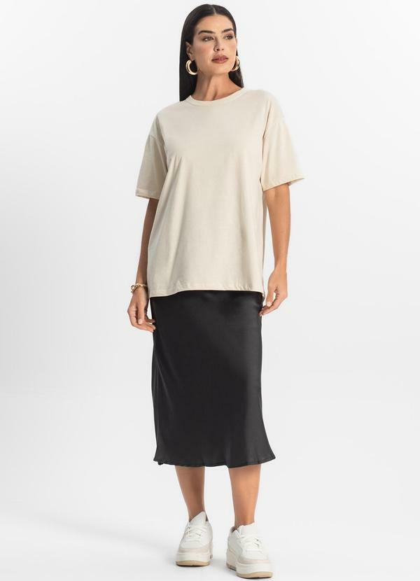 Rovitex - T-Shirt Over Básica Feminina Bege 3