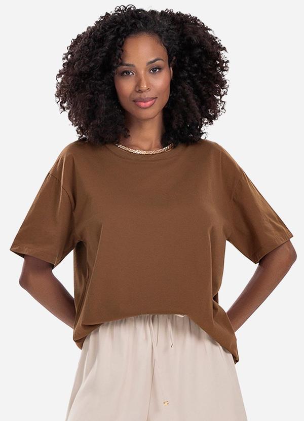Rovitex - T-Shirt Over Básica Feminina Marrom