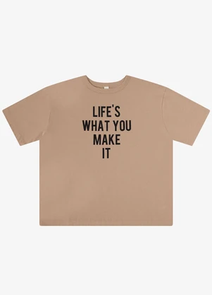 Rovitex - T-Shirt Oversized com Strass Marrom - ROVITEX