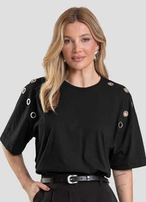 Dianna - T- Shirt Oversized Feminina com Ilhós Preto - DIANNA