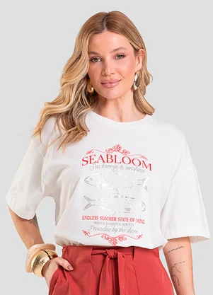 Dianna - T- Shirt Oversized Feminina Estampada Bege - DIANNA