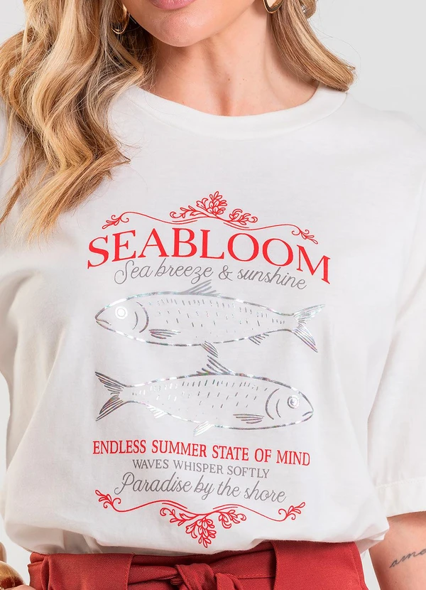 Dianna - T- Shirt Oversized Feminina Estampada Bege 4