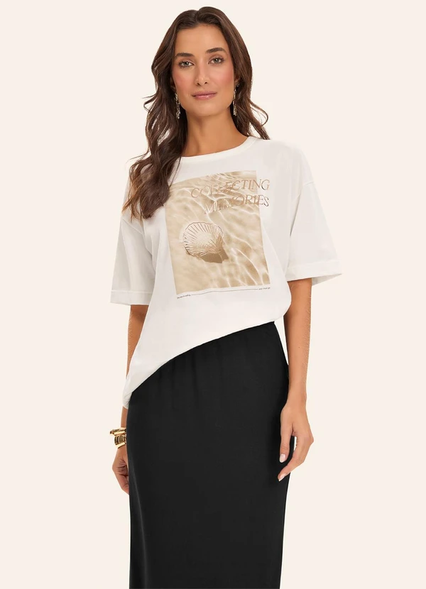 Rovitex - T- Shirt Overzised Meia Malha Feminina Bege 2