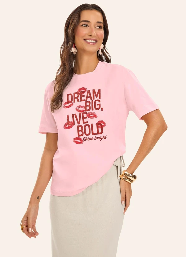 Rovitex - T- Shirt Overzised Meia Malha Feminina Rosa 2