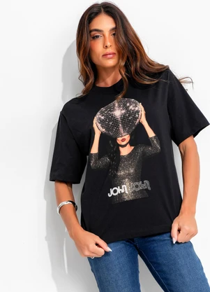 John John - T-Shirt Party Girl Jj Preto - JOHN JOHN