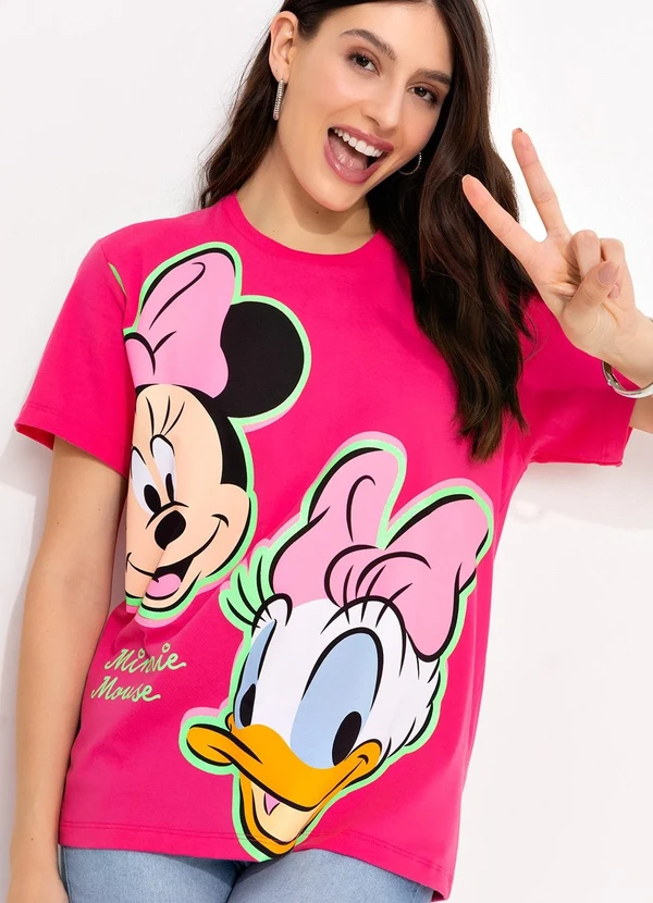 Disney - T-Shirt Pink em Malha de Algodão Penteado 4