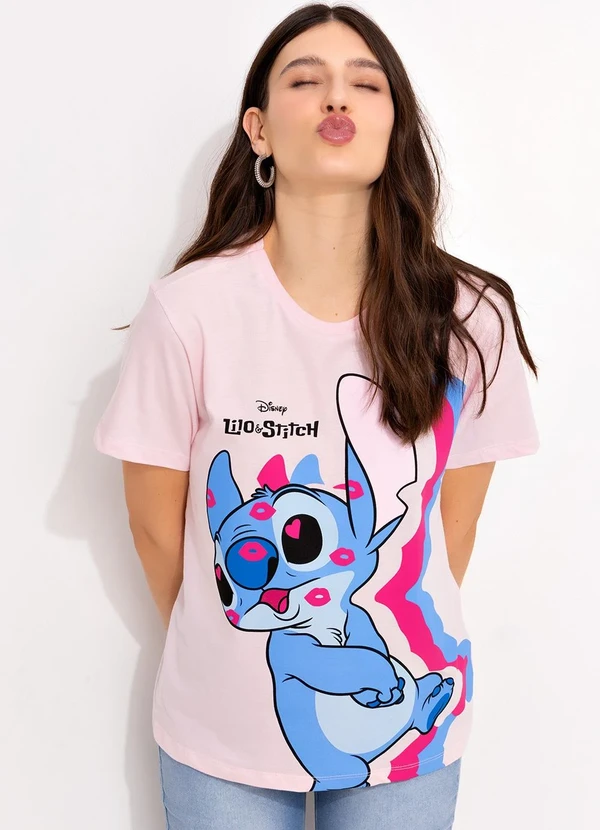 Disney - T-Shirt Rosa Claro em Malha de Algodão Penteado 4
