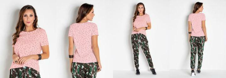 T-Shirt Rosa Po com Mangas Curtas