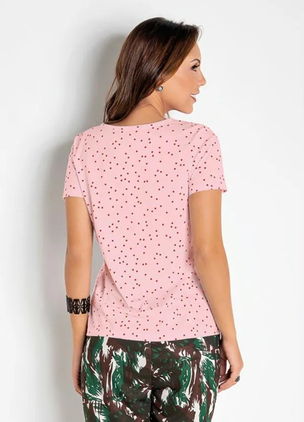 Moda Pop - T-Shirt Rosa Poá com Mangas Curtas 2