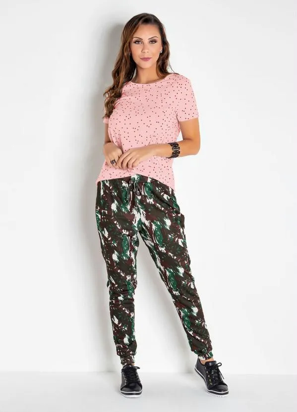 Moda Pop - T-Shirt Rosa Poá com Mangas Curtas 3